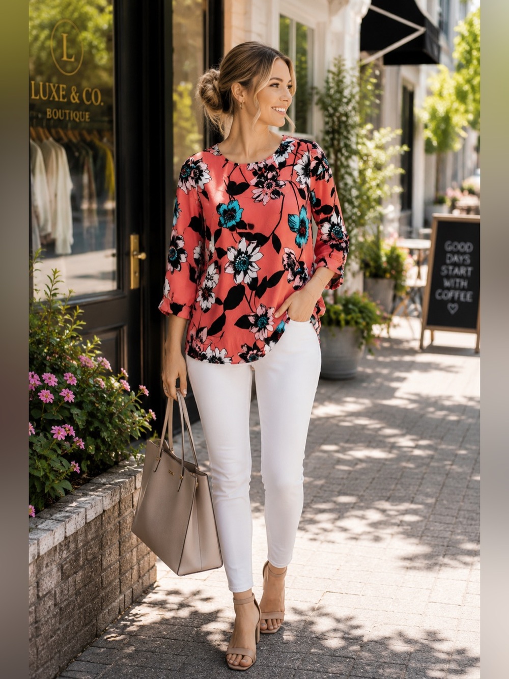 Uncle Frank Blooms A Plenty Floral Textured Blouse XL